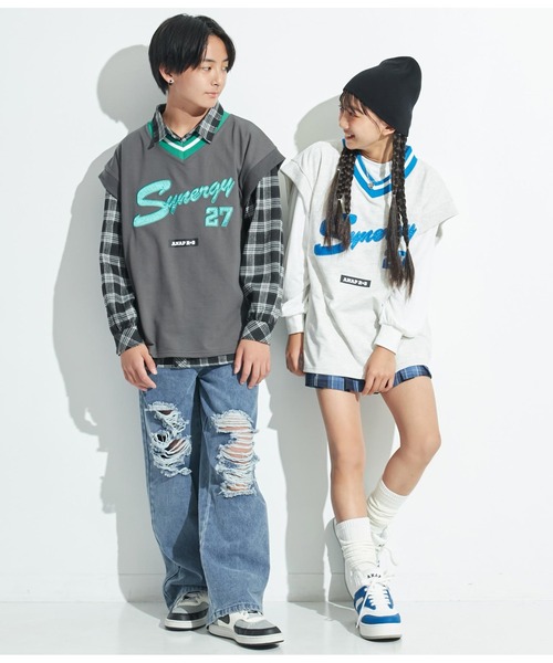 ANAP GｉRL（アナップガール）の「R+SスウェットBIGベスト（ベスト・キッズ・スミクロ/ライトグレー・S/M/XS）」の6枚目の写真