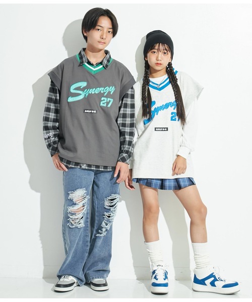 ANAP GｉRL（アナップガール）の「R+SスウェットBIGベスト（ベスト・キッズ・スミクロ/ライトグレー・S/M/XS）」の7枚目の写真