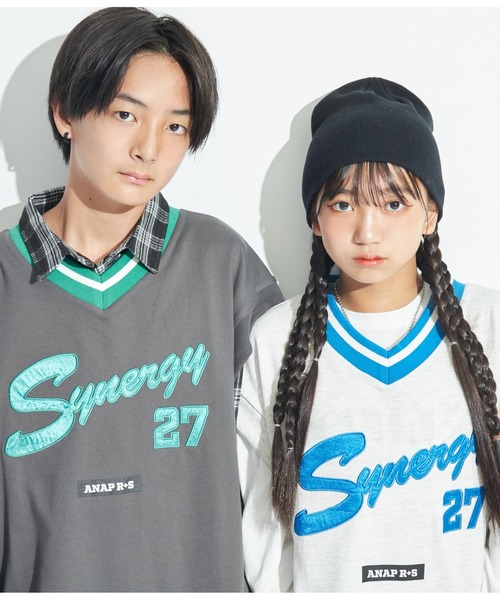 ANAP GｉRL（アナップガール）の「R+SスウェットBIGベスト（ベスト・キッズ・スミクロ/ライトグレー・S/M/XS）」の22枚目の写真