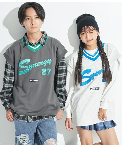 ANAP GｉRL（アナップガール）の「R+SスウェットBIGベスト（ベスト・キッズ・スミクロ/ライトグレー・S/M/XS）」の3枚目の写真