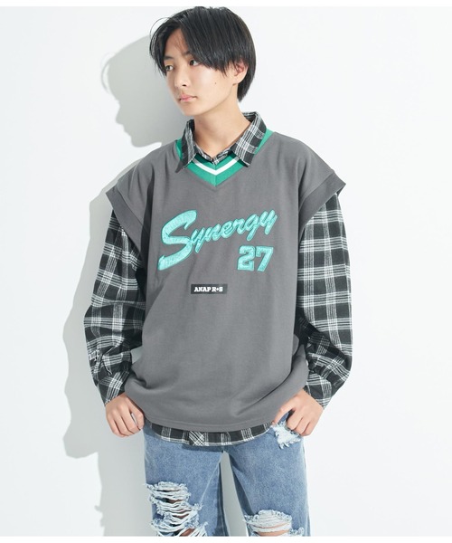 ANAP GｉRL（アナップガール）の「R+SスウェットBIGベスト（ベスト・キッズ・スミクロ/ライトグレー・S/M/XS）」の8枚目の写真