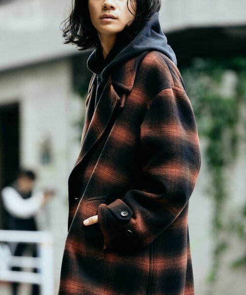 JOURNAL STANDARD（ジャーナルスタンダード）の「S140 ウールモッサ オーバーコート（ステンカラーコート・メンズ・ブラック系その他/ブラック/チャコールグレー/ダークブルー/ブラウン系その他・LARGE/SMALL/MEDIUM）」の11枚目の写真