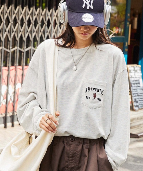 MONO-MART(モノマート)の「U.S. POLO ASSN. /ユーエスポロアッスン 別注 ロゴ刺繍 ビッグシルエットポケット長袖Tシャツ(Tシャツ/カットソー・レディース・ブラック/ネイビー/ピンク/チャコールグレー/ホワイト/ボルドー/ホワイト系/ダークグリーン/オートミール/ベージュ/パープル/サックスブルー/ホワイト系2/ダークブラウン・L/M)」の8枚目の写真