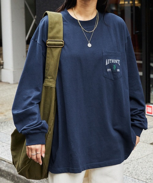 MONO-MART(モノマート)の「U.S. POLO ASSN. /ユーエスポロアッスン 別注 ロゴ刺繍 ビッグシルエットポケット長袖Tシャツ(Tシャツ/カットソー・レディース・ブラック/ネイビー/ピンク/チャコールグレー/ホワイト/ボルドー/ホワイト系/ダークグリーン/オートミール/ベージュ/パープル/サックスブルー/ホワイト系2/ダークブラウン・L/M)」の10枚目の写真