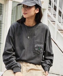 U.S. POLO ASSN. /ユーエスポロアッスン 別注 ロゴ刺繍 ビッグシルエットポケット長袖Tシャツチャコールグレー