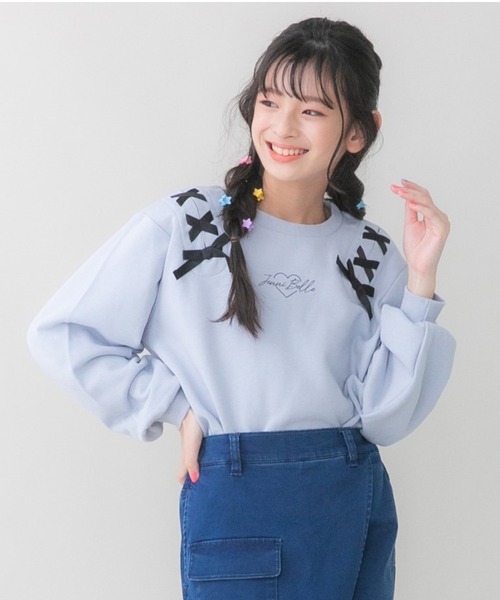 JENNI belle（ジェニィベル）の「【WEB限定】【コットン100％】レースアップショート丈トレーナー（スウェット・キッズ・ミント/サックスブルー/ピンク・130cm/140cm/150cm/160cm）」の3枚目の写真