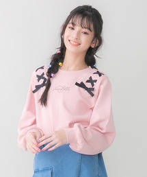 【WEB限定】【コットン100％】レースアップショート丈トレーナー