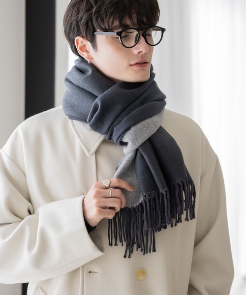 RAGEBLUE(レイジブルー)の「リバーシブル/カシミヤタッチマフラー(マフラー・メンズ・グレー/ネイビー・FREE)」の10枚目の写真