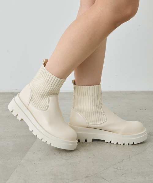 CIAOPANIC（チャオパニック）の「厚底ショート丈ソックスブーツ（ブーツ・レディース・ホワイト/ブラック・36/39/35/37/38/40）」の7枚目の写真