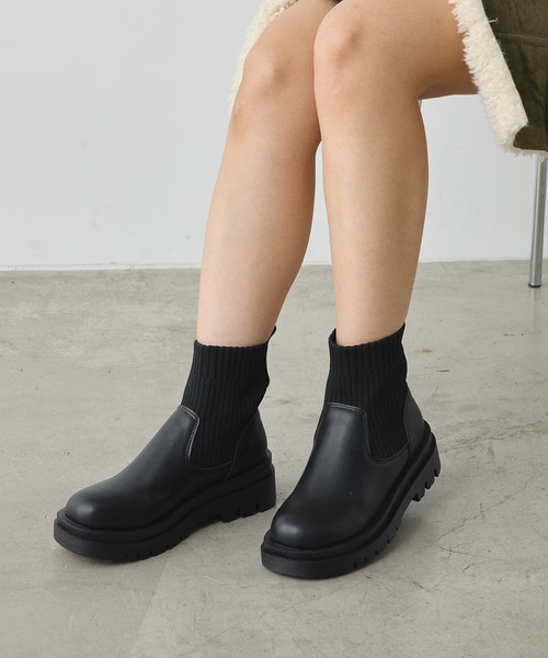 CIAOPANIC（チャオパニック）の「厚底ショート丈ソックスブーツ（ブーツ・レディース・ホワイト/ブラック・36/39/35/37/38/40）」の19枚目の写真