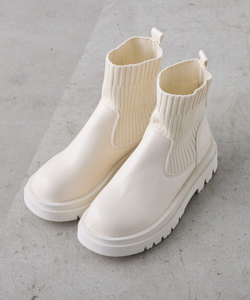 CIAOPANIC（チャオパニック）の「厚底ショート丈ソックスブーツ（ブーツ・レディース・ホワイト/ブラック・36/39/35/37/38/40）」の8枚目の写真