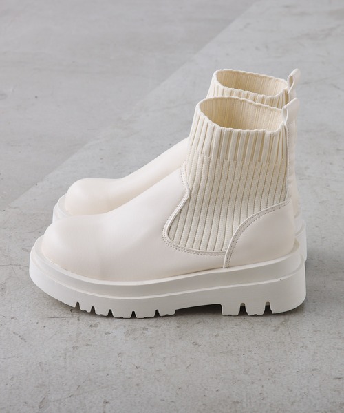 CIAOPANIC（チャオパニック）の「厚底ショート丈ソックスブーツ（ブーツ・レディース・ホワイト/ブラック・36/39/35/37/38/40）」の10枚目の写真