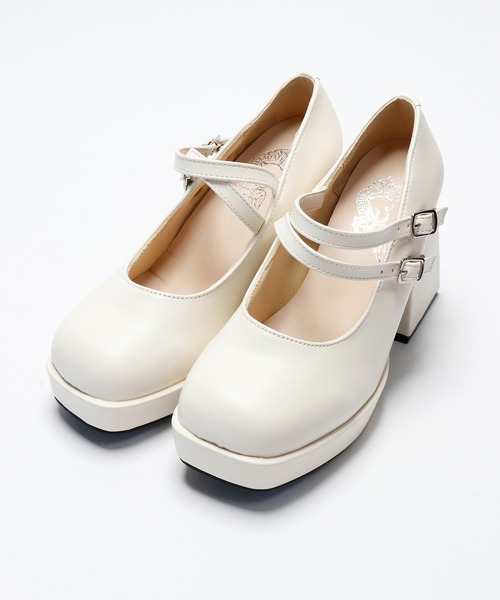 LOVEHUNTER(ラブハンター)の「LOVEHUNTER チャンキーヒールダブルストラップパンプス(パンプス・レディース・ブラック系その他/ブラック/アイボリー/ホワイト・S/L/LL/M)」の7枚目の写真
