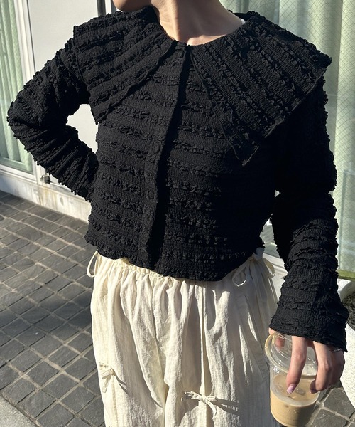 Alley by w closet（アリーバイダブルクローゼット）の「【Alley】ビッグカラーブラウス（シャツ/ブラウス・レディース・アイボリー/ブラック・FREE）」の2枚目の写真