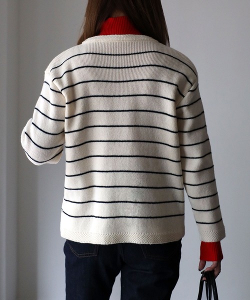 Riberry(リベリー)の「ボーダージャケットライクカーディガン(カーディガン/ボレロ・レディース・ベージュ/アイボリー/ブラック・FREE)」の9枚目の写真