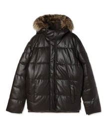 Guess | Faux-Leather Hooded Puffer Jacket(ブルゾン)