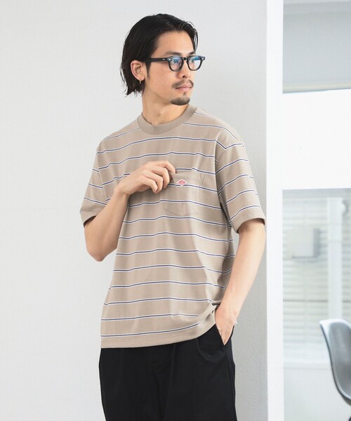 DANTON(ダントン)の「DANTON / SHORT SLEEVE POCKET T-SHIRT STRIPE(Tシャツ/カットソー・メンズ・ベージュ/ネイビー/サックスブルー・SMALL/MEDIUM/LARGE/X-LARGE)」の1枚目の写真