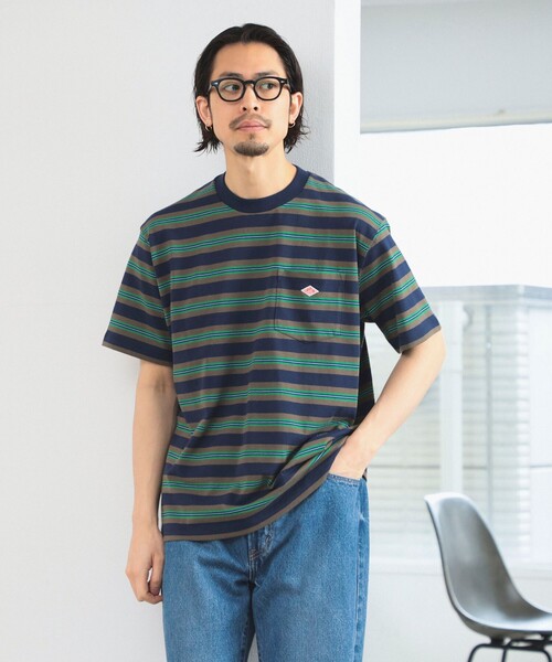 DANTON(ダントン)の「DANTON / SHORT SLEEVE POCKET T-SHIRT STRIPE(Tシャツ/カットソー・メンズ・ベージュ/ネイビー/サックスブルー・SMALL/MEDIUM/LARGE/X-LARGE)」の2枚目の写真