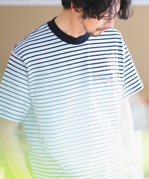 DANTON(ダントン)の「DANTON / SHORT SLEEVE POCKET T-SHIRT STRIPE(Tシャツ/カットソー・メンズ・ベージュ/ネイビー/サックスブルー・SMALL/MEDIUM/LARGE/X-LARGE)」の3枚目の写真