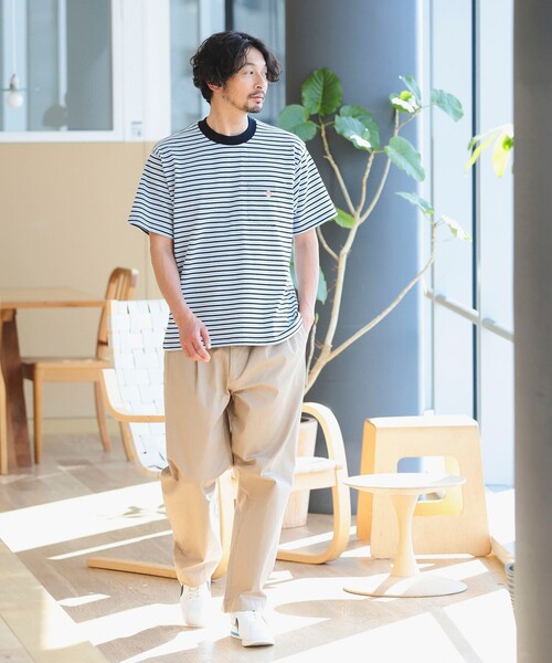 DANTON(ダントン)の「DANTON / SHORT SLEEVE POCKET T-SHIRT STRIPE(Tシャツ/カットソー・メンズ・ベージュ/ネイビー/サックスブルー・SMALL/MEDIUM/LARGE/X-LARGE)」の4枚目の写真