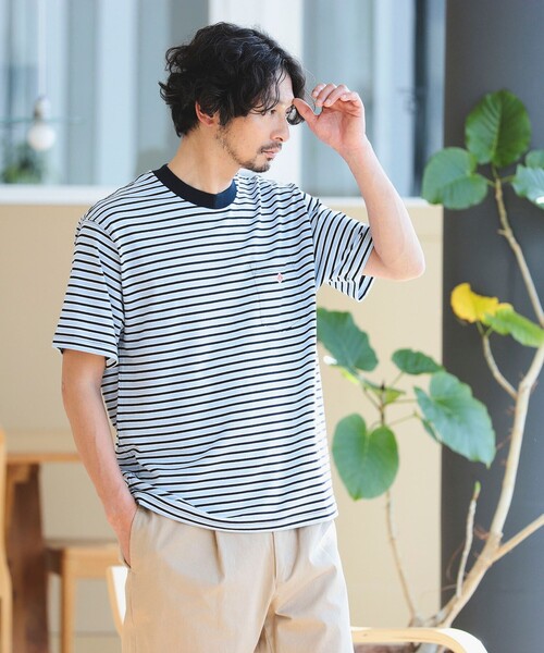 DANTON(ダントン)の「DANTON / SHORT SLEEVE POCKET T-SHIRT STRIPE(Tシャツ/カットソー・メンズ・ベージュ/ネイビー/サックスブルー・SMALL/MEDIUM/LARGE/X-LARGE)」の7枚目の写真