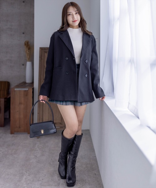 clear（クリア）の「ミディアム丈オーバーサイズダブルコート[低身長用サイズ有]（チェスターコート・レディース・ブラック系その他/ブラック/ブラウン系その他・F/XS）」の12枚目の写真