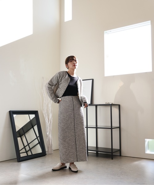 ULEULA（ウルア）の「ツイードパイピングスリットスカート/Iラインシルエットスカート（スカート・レディース・ブラック/アイボリー・FREE）」の16枚目の写真