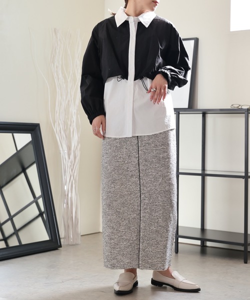 ULEULA（ウルア）の「ツイードパイピングスリットスカート/Iラインシルエットスカート（スカート・レディース・ブラック/アイボリー・FREE）」の18枚目の写真