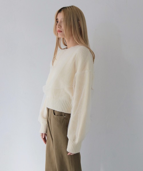 CLEIO（クレイオ）の「【CLEIO】チュールドッキング片畦ニット/TULLE DOCKING SINGLE RIDGE KNIT/986-11623（ニット/セーター・レディース・ライトグリーン/アイボリー/ライトグレー・FREE）」の17枚目の写真