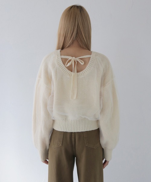 CLEIO（クレイオ）の「【CLEIO】チュールドッキング片畦ニット/TULLE DOCKING SINGLE RIDGE KNIT/986-11623（ニット/セーター・レディース・ライトグリーン/アイボリー/ライトグレー・FREE）」の19枚目の写真