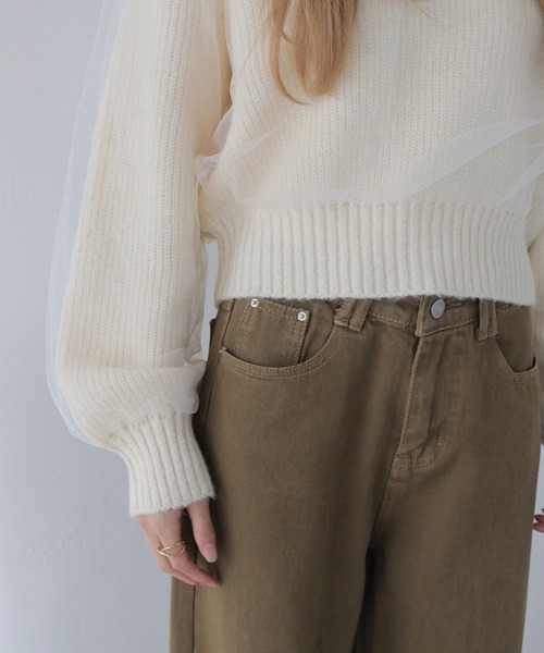 CLEIO（クレイオ）の「【CLEIO】チュールドッキング片畦ニット/TULLE DOCKING SINGLE RIDGE KNIT/986-11623（ニット/セーター・レディース・ライトグリーン/アイボリー/ライトグレー・FREE）」の18枚目の写真