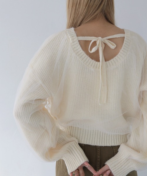 CLEIO（クレイオ）の「【CLEIO】チュールドッキング片畦ニット/TULLE DOCKING SINGLE RIDGE KNIT/986-11623（ニット/セーター・レディース・ライトグリーン/アイボリー/ライトグレー・FREE）」の20枚目の写真