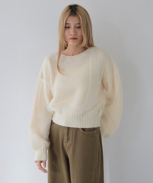 CLEIO（クレイオ）の「【CLEIO】チュールドッキング片畦ニット/TULLE DOCKING SINGLE RIDGE KNIT/986-11623（ニット/セーター・レディース・ライトグリーン/アイボリー/ライトグレー・FREE）」の15枚目の写真
