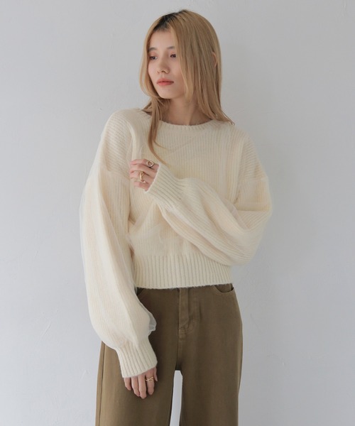 CLEIO（クレイオ）の「【CLEIO】チュールドッキング片畦ニット/TULLE DOCKING SINGLE RIDGE KNIT/986-11623（ニット/セーター・レディース・ライトグリーン/アイボリー/ライトグレー・FREE）」の16枚目の写真