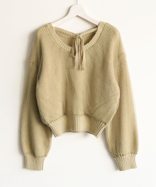 CLEIO（クレイオ）の「【CLEIO】チュールドッキング片畦ニット/TULLE DOCKING SINGLE RIDGE KNIT/986-11623（ニット/セーター・レディース・ライトグリーン/アイボリー/ライトグレー・FREE）」の13枚目の写真