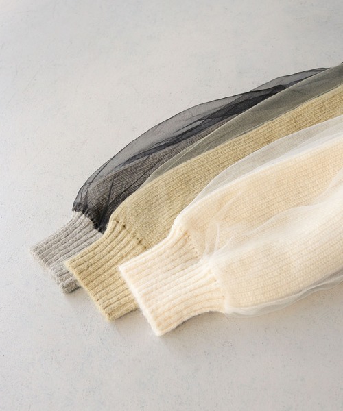 CLEIO（クレイオ）の「【CLEIO】チュールドッキング片畦ニット/TULLE DOCKING SINGLE RIDGE KNIT/986-11623（ニット/セーター・レディース・ライトグリーン/アイボリー/ライトグレー・FREE）」の6枚目の写真