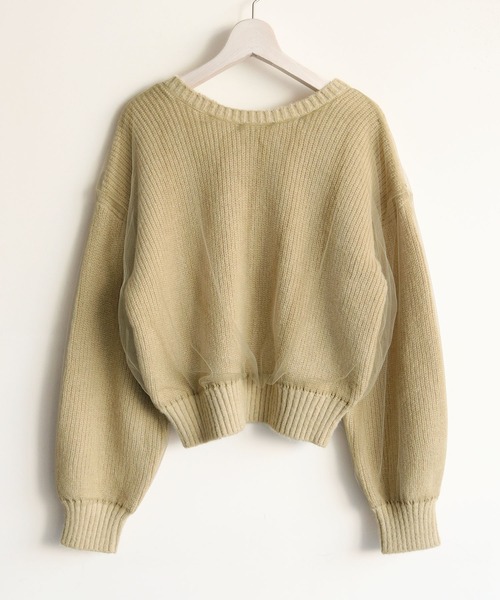 CLEIO（クレイオ）の「【CLEIO】チュールドッキング片畦ニット/TULLE DOCKING SINGLE RIDGE KNIT/986-11623（ニット/セーター・レディース・ライトグリーン/アイボリー/ライトグレー・FREE）」の12枚目の写真