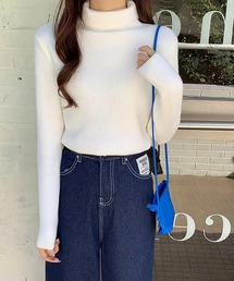 裏起毛タートルネックリブニット