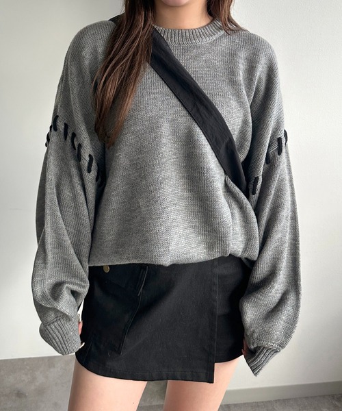 apres jour mignon(アプレジュールミニョン)の「ステッチニット【ZOZOTOWN限定アイテム】(ニット/セーター・レディース・杢グレー/ブルー/アイボリー/ブラック・X-LARGE/フリー)」の3枚目の写真