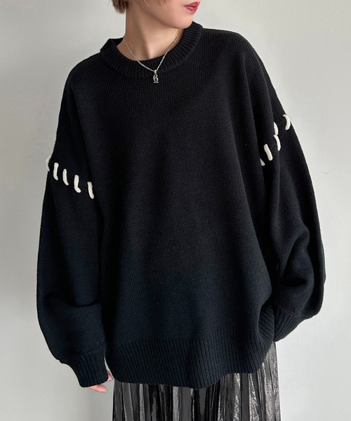 apres jour mignon(アプレジュールミニョン)の「ステッチニット【ZOZOTOWN限定アイテム】(ニット/セーター・レディース・杢グレー/ブルー/アイボリー/ブラック・X-LARGE/フリー)」の2枚目の写真