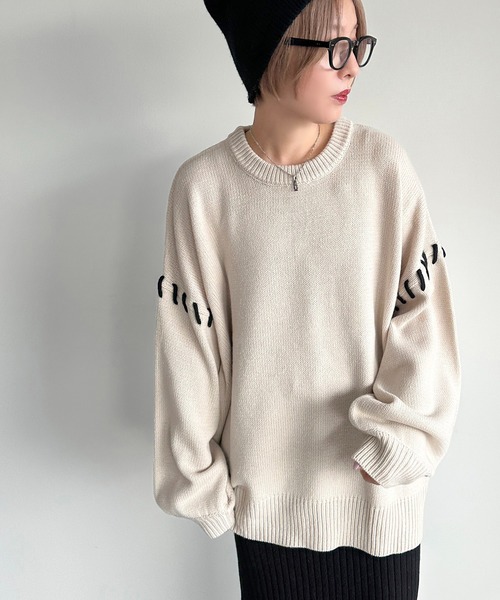 apres jour mignon(アプレジュールミニョン)の「ステッチニット【ZOZOTOWN限定アイテム】(ニット/セーター・レディース・杢グレー/ブルー/アイボリー/ブラック・X-LARGE/フリー)」の6枚目の写真