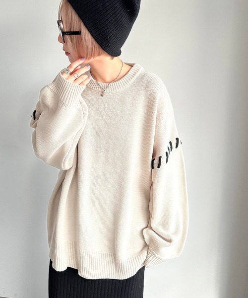 apres jour mignon(アプレジュールミニョン)の「ステッチニット【ZOZOTOWN限定アイテム】(ニット/セーター・レディース・杢グレー/ブルー/アイボリー/ブラック・X-LARGE/フリー)」の7枚目の写真