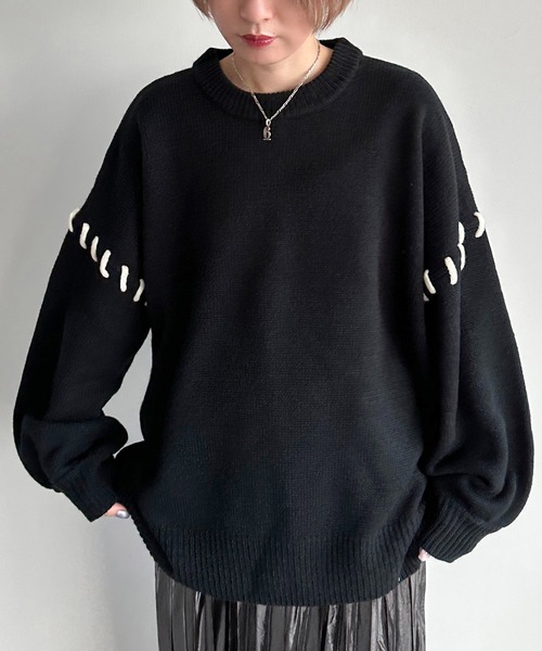 apres jour mignon(アプレジュールミニョン)の「ステッチニット【ZOZOTOWN限定アイテム】(ニット/セーター・レディース・杢グレー/ブルー/アイボリー/ブラック・X-LARGE/フリー)」の12枚目の写真