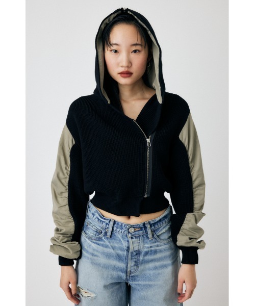 MOUSSY（マウジー）の「FLIGHT KNIT JACKET トップス（その他アウター・レディース・ブラック/オフホワイト・FREE）」の4枚目の写真