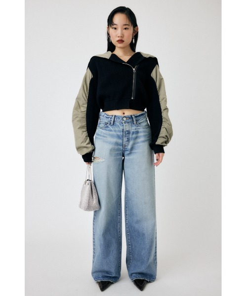 MOUSSY（マウジー）の「FLIGHT KNIT JACKET トップス（その他アウター・レディース・ブラック/オフホワイト・FREE）」の7枚目の写真