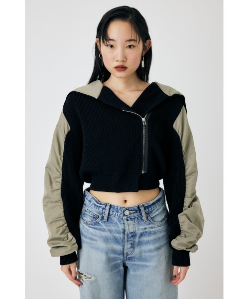 MOUSSY（マウジー）の「FLIGHT KNIT JACKET トップス（その他アウター・レディース・ブラック/オフホワイト・FREE）」の8枚目の写真