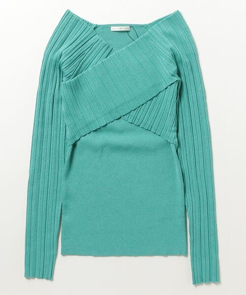 ESTNATION(エストネーション)の「ESTNATION / フロントクロスリブニット(ニット/セーター・レディース・グリーン/キャメル/ネイビー・FREE)」の8枚目の写真