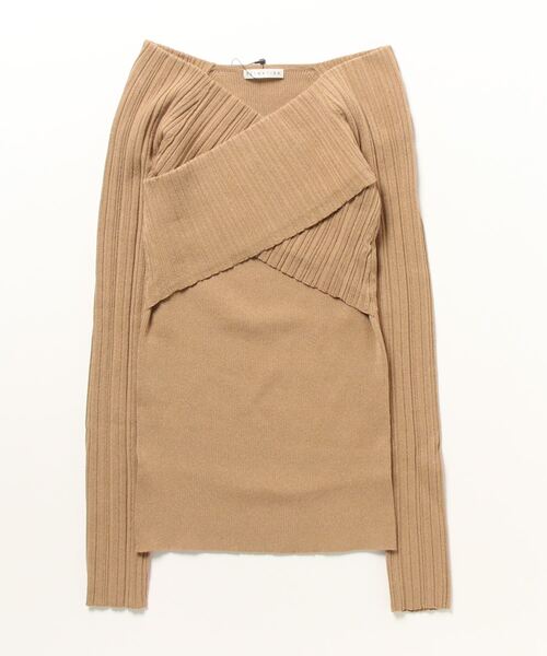 ESTNATION(エストネーション)の「ESTNATION / フロントクロスリブニット(ニット/セーター・レディース・グリーン/キャメル/ネイビー・FREE)」の9枚目の写真