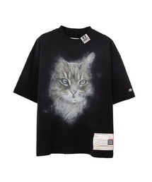 Cat Print Distressed T-shirt