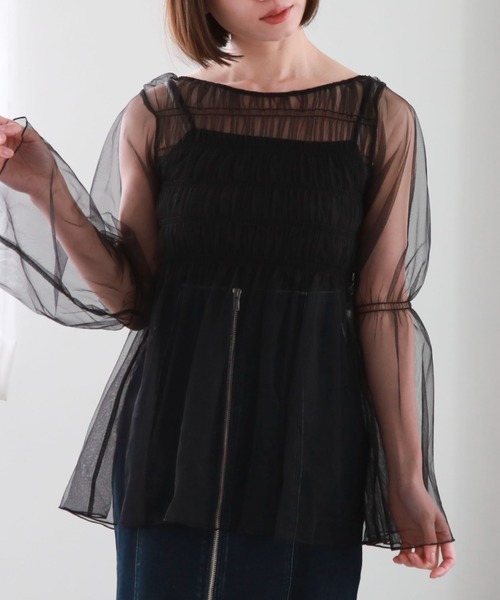 archives(アルシーヴ)の「チュールシャーリングチュニック(シャツ/ブラウス・レディース・ブラック/アイボリー/グレー/ピンク・MEDIUM)」の3枚目の写真